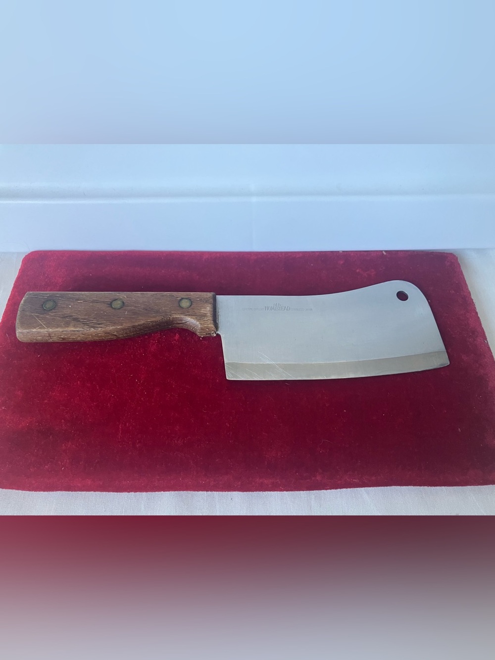 Vintage Old Homestead JAPAN Cleaver 6" Blade 11 3/8" Stainless Steel Wood Handle
